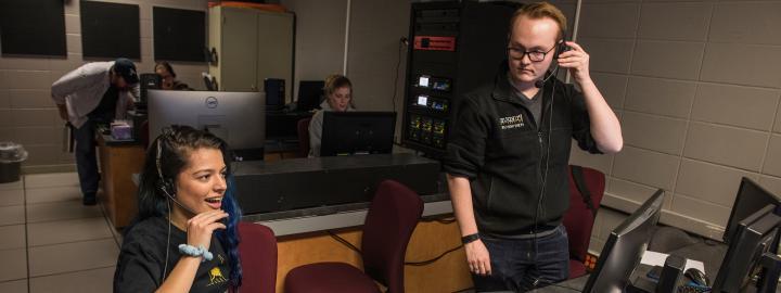 Students in a broadcasting studio